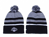 Lakers Team Logo Gray Black Pom Knit Hat LX,baseball caps,new era cap wholesale,wholesale hats